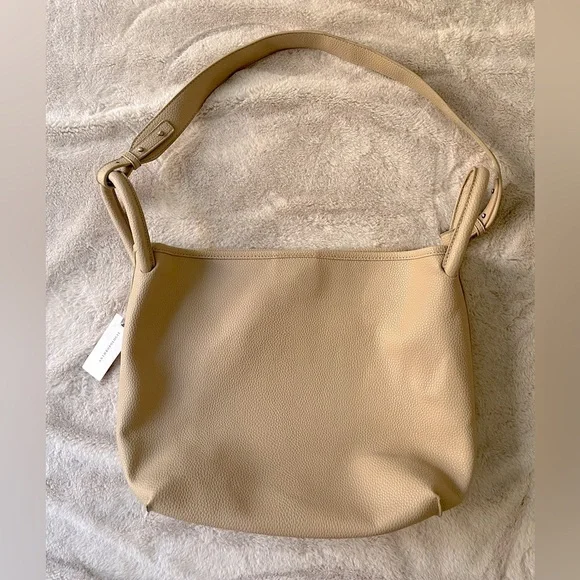 NWT Anthropologie Loop Handle Bucket Bag Taupe Vegan Leather - Picture 8 of 10
